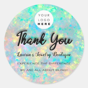 Thank You Script Name Custom Logo Holograph Opal Classic Round Sticker