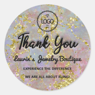 Thank You Script Name Custom Logo Rose Gold Classic Round Sticker