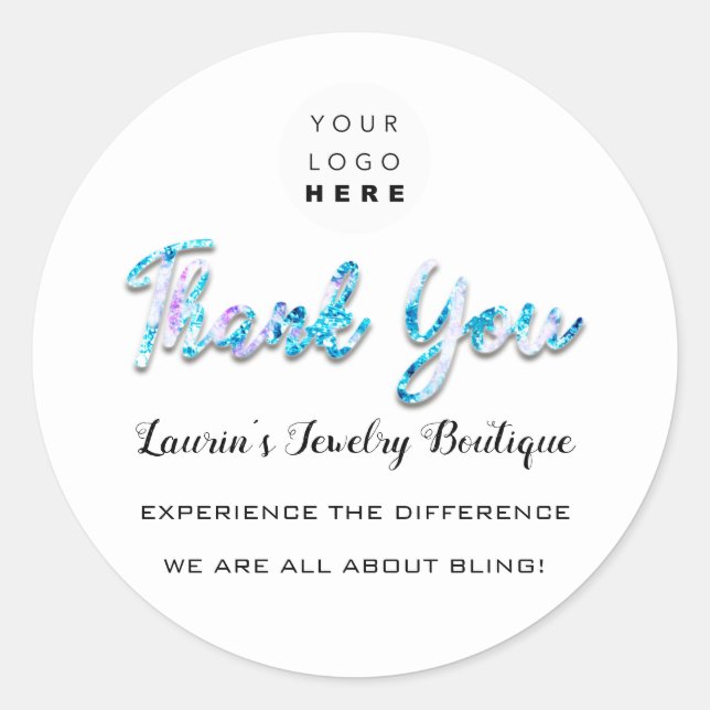 Thank You Script Name Shop Web Logo Pink Blue Classic Round Sticker (Front)