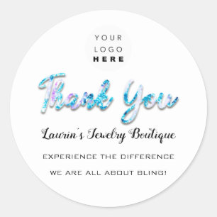Thank You Script Name Shop Web Logo Pink Blue Classic Round Sticker