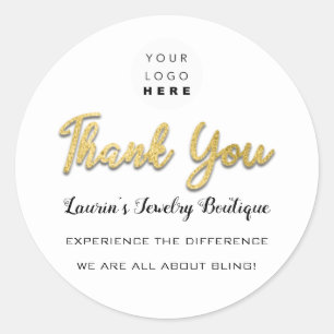 Thank You Script Name Shop Web White Gold Classic Round Sticker