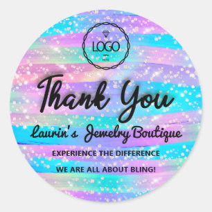 Thank You Script Name Web Strokes Mermaid Blue Classic Round Sticker