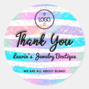 Thank You Script Name Web Strokes Mermaid White Classic Round Sticker