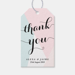 Thank You Script Pink & Blue Geometric Pattern Gift Tags