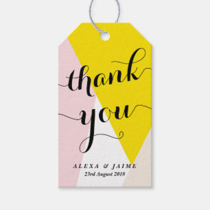Thank You Script Pink & Yellow Geometric Pattern Gift Tags