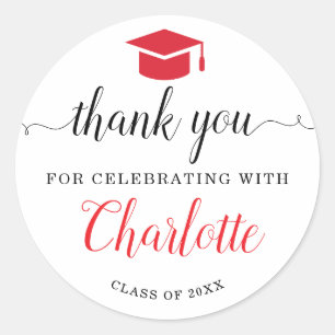 Thank You Script Red Grad Graduation Party Favour  Classic Round Sticker