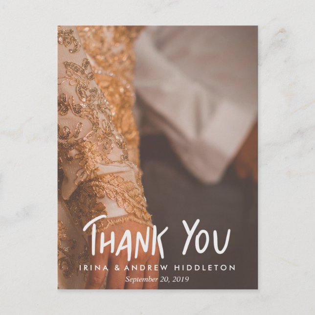 Thank You Script Rustic Kraft Paper Wedding Photo Postcard (Front)