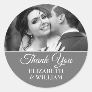 Thank You Script Silver Wedding Anniversary Photo Classic Round Sticker