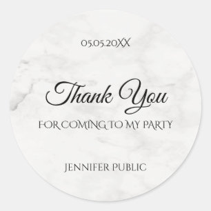 Thank You Script Template White Marble Elegant Classic Round Sticker