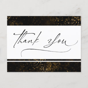 Thank You Script Watercolor Gold Elegant Postcard