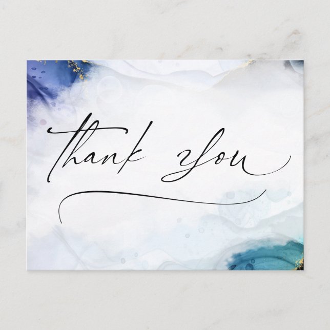 Thank You Script Watercolor Gold Elegant Postcard (Front)