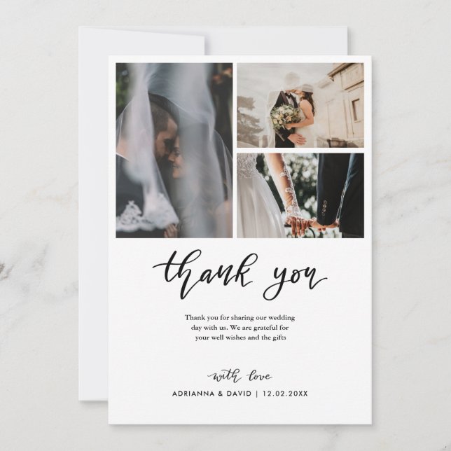 Thank You Script Wedding Couple Photo Collage  Card (Front)