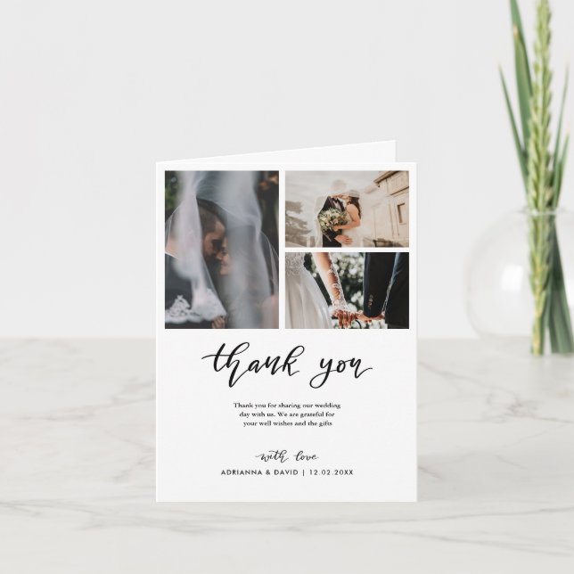 Thank You Script Wedding Couple Photo Collage  Card (Front)