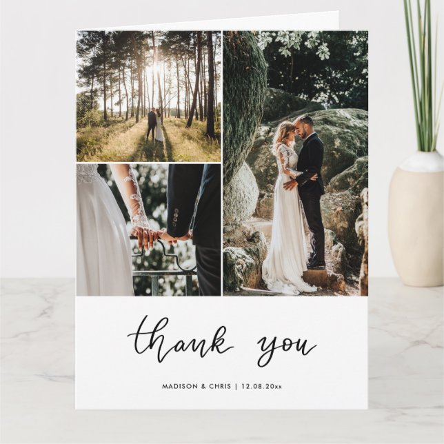 Thank You Script Wedding Photo Collage Card (Front)