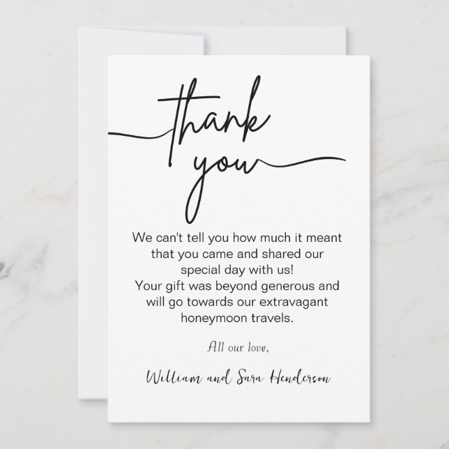 Thank You Script Wedding Photo Thank You Card (Front)