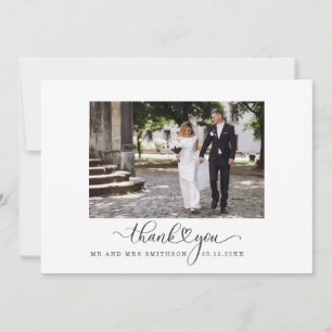 'Thank you' Script Wedding Photo Thank You Card