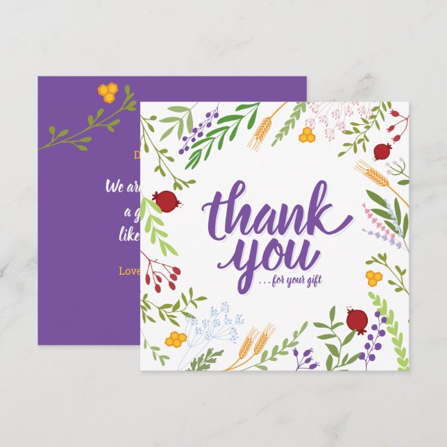 Thank you Script Whimsical Spring Floral Card (Front/Back)