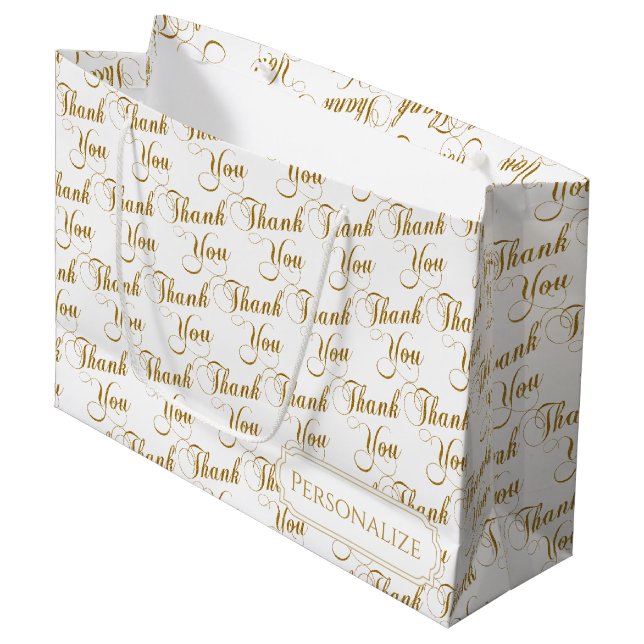 Thank You Script Word Pattern Large Gift Bag (Front Angled)