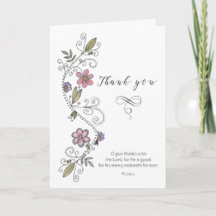Thank You Scripture Hand Drawn Flower Swirl  Card