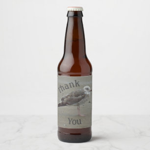 Thank You Seagull Artistic Ocean Bird Appreciation Beer Bottle Label