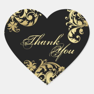 Thank You Seal - Black & Gold Floral Swirl Wedding