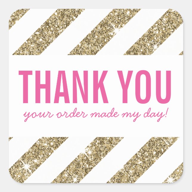 THANK YOU SEAL bold gold glitter stripe pink (Front)