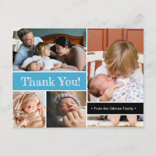 Thank You Second baby blue birth photos Announcement Postcard
