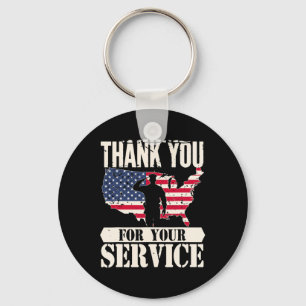 Thank You Service Veteran America Patriot Military Keychain