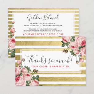 Thank You Shabby Chic Vintage Roses & Gold Card