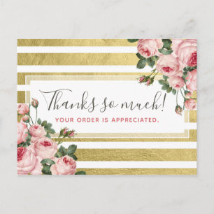 Thank You Shabby Chic Vintage Roses & Gold Card