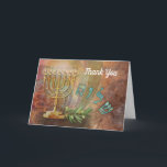 Thank You Shalom Menorah Hebrew Card<br><div class="desc">Show your gratitude with a beautiful Jewish menorah and the Hebrew letters for Shalom,  Peace,  and a green olive branch.</div>