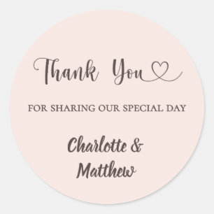 Thank you sharing our day blush pink taupe wedding classic round sticker