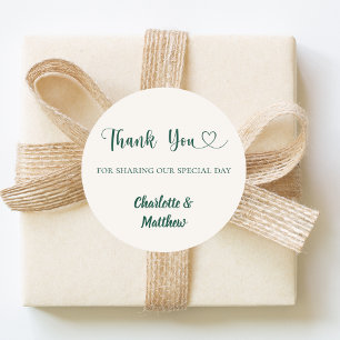 Thank you sharing our day ivory green wedding classic round sticker