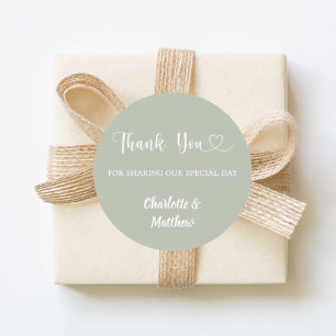 Thank you sharing our day ivory sage green wedding classic round sticker