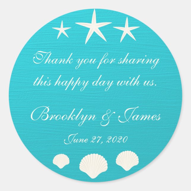 Thank You Shells On Beach Wedding Stickers (Front)