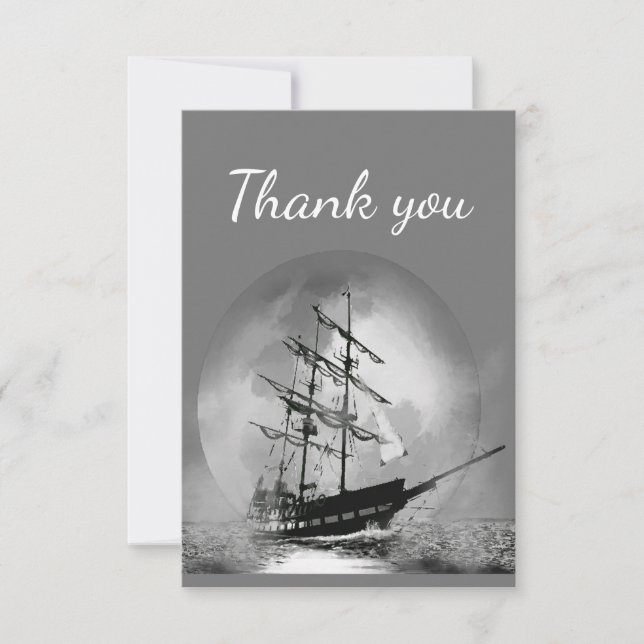 Thank You Ship Sailboat into Moonlight Night Card (Front)