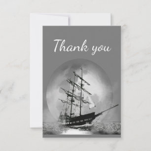 Thank You Ship Sailboat into Moonlight Night Card