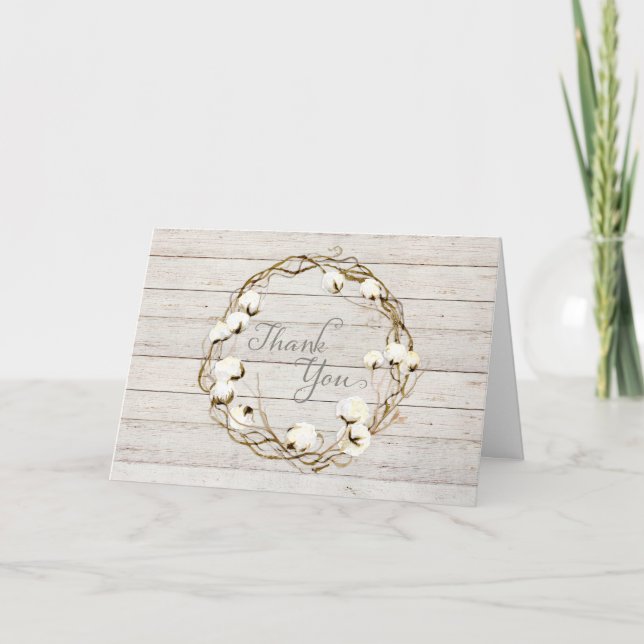 Thank You Shiplap Cotton Boll Wreath Watercolor (Front)