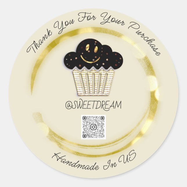 Thank You Shop Chocolate Muffin QR CODEGold Smile  Classic Round Sticker (Front)