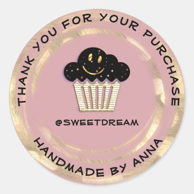 Thank You Shop Chocolate Muffin Smile Gold Rose Classic Round Sticker (Front)