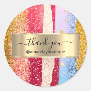 Thank You Shopping Boutique Glitter Gold Strokes Classic Round Sticker
