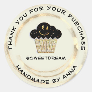 Thank You Shopping Chocolate Muffin Smile Gold Classic Round Sticker
