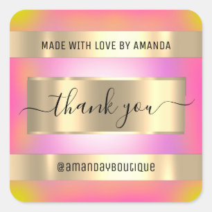 Thank You Shopping Custom Holograph Pink Gold Square Sticker