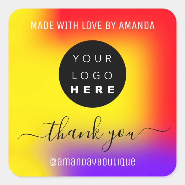 Thank You Shopping Custom Logo Made With Love Hot Square Sticker (Front)