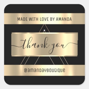 Thank You Shopping Custom Name Gold Black Square Sticker