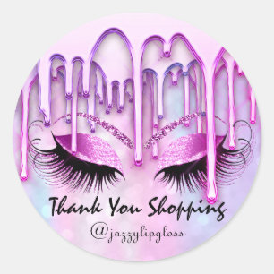 Thank You Shopping Drips Pink Eyes Extension Classic Round Sticker