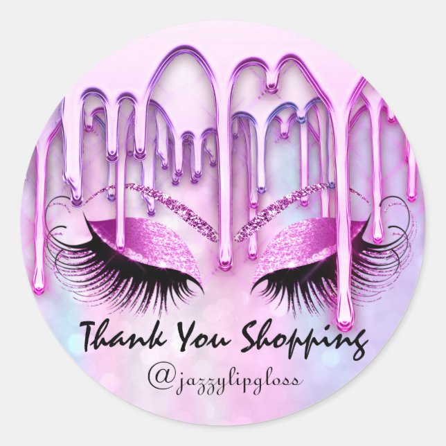 Thank You Shopping Drips Pink Eyes Extension Classic Round Sticker (Front)