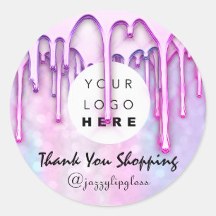 Thank You Shopping Drips Pink Logo Extension Hair Classic Round Sticker