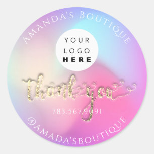  Thank You Shopping Logo Gold Logo Pink Blue Classic Round Sticker