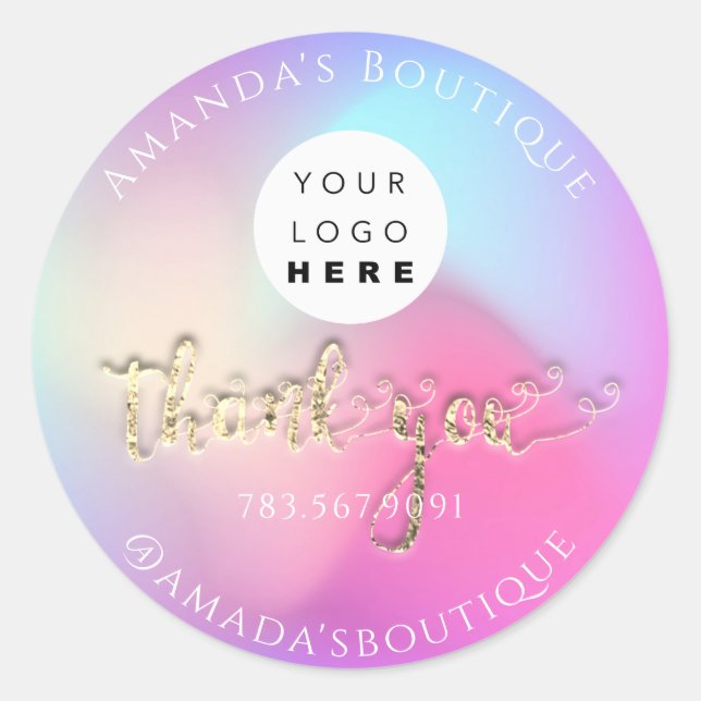  Thank You Shopping Logo Gold Logo Pink Blue Classic Round Sticker (Front)